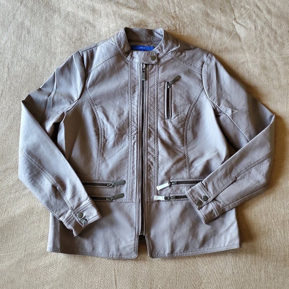 APT 9 Women's Solid Brown Faux Leather Motorbike Jacket Medium